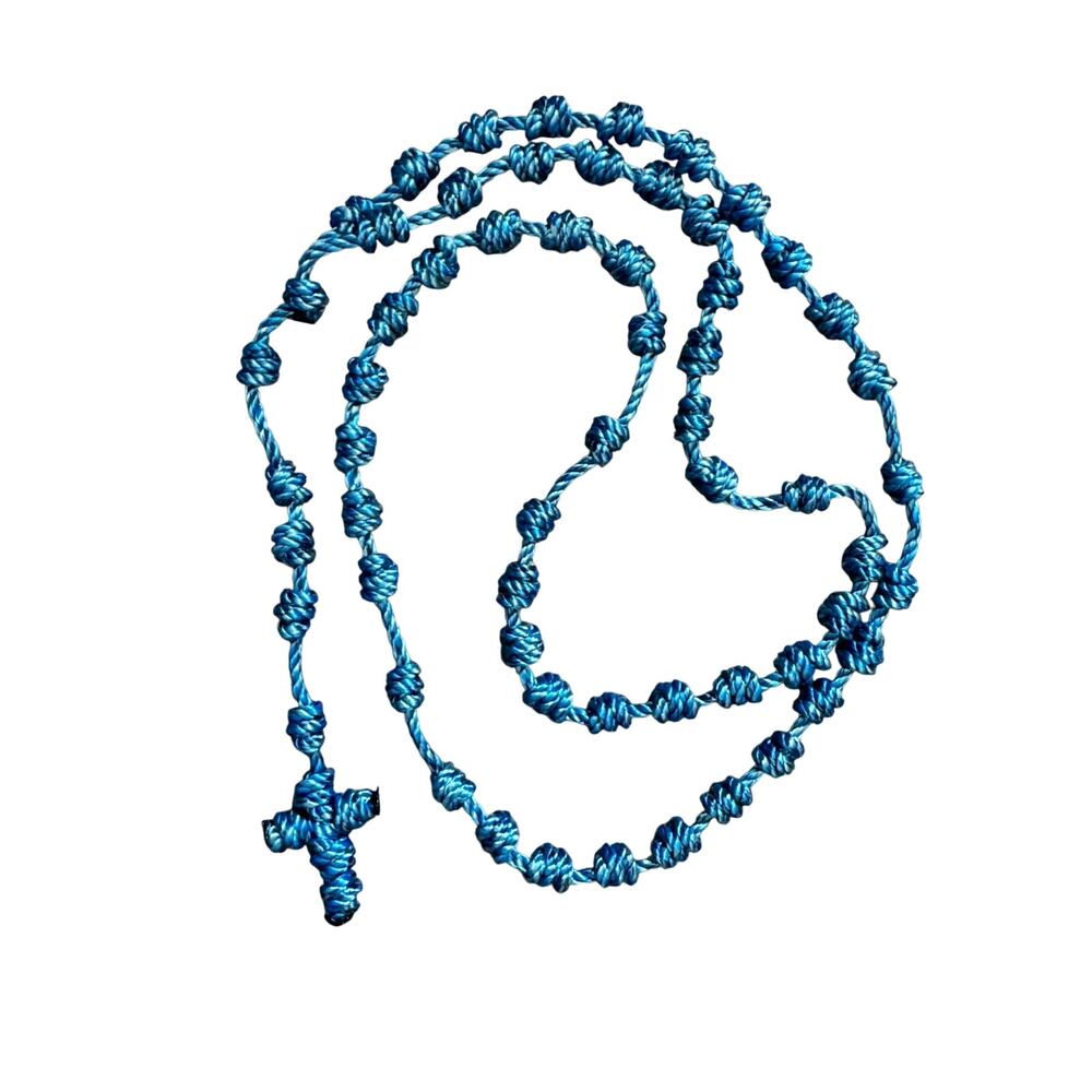 Rosary Knotted Twine Blue Handcrafted 20" Gift Confirmation First Communion Pray